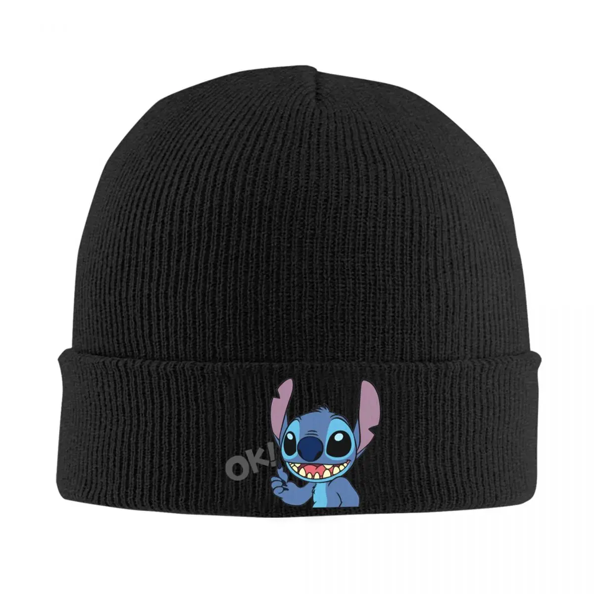 Lilo & Stitch Anime Ok Beanie Hats Bonnet Hats Adult Unisex Vintage Kpop Knit Hat Spring Custom Thermal Elastic Caps