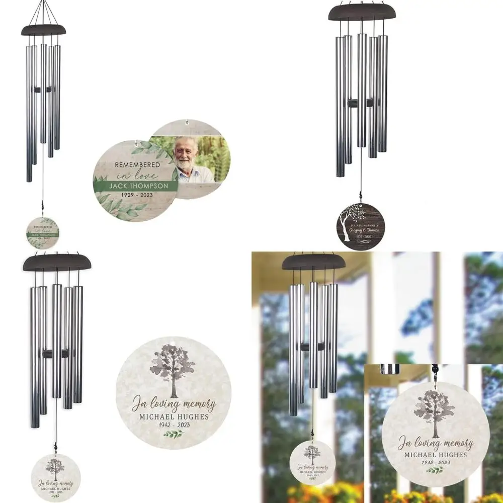 

42" personalized memorial wind chime: floral wood sympathy gift