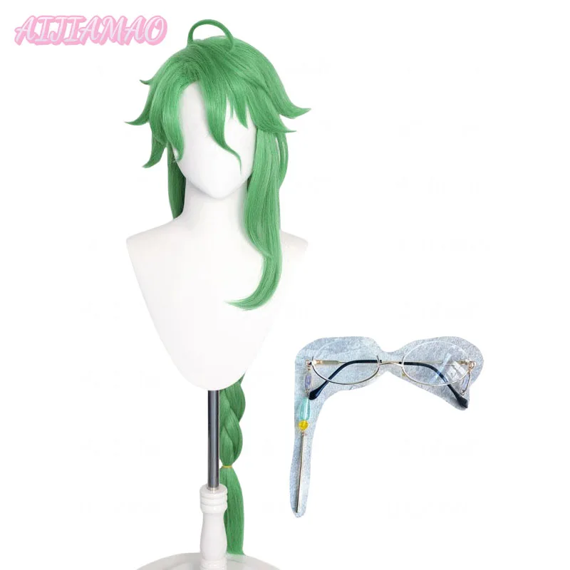 

Impact Baizhu Cosplay Wig Bai Zhu Green Long Braid Heat Resistant Synthetic Hair Anime Wigs + Wig Cap