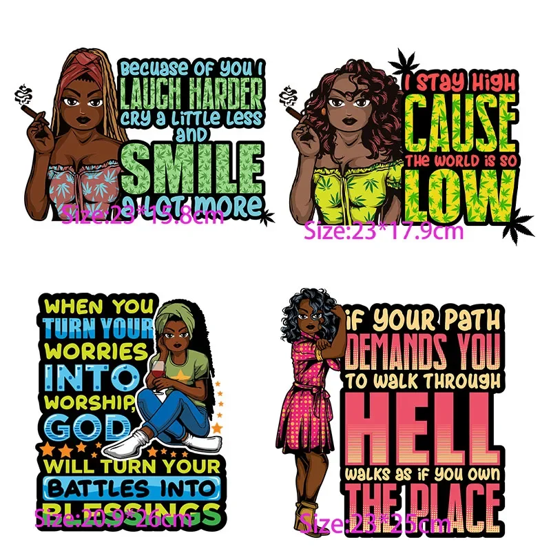 Screen Print alternative God Smoking God Wine Black Ladies Melanie Girls Wake up Pray Hustle Heat Transfers iron on patches