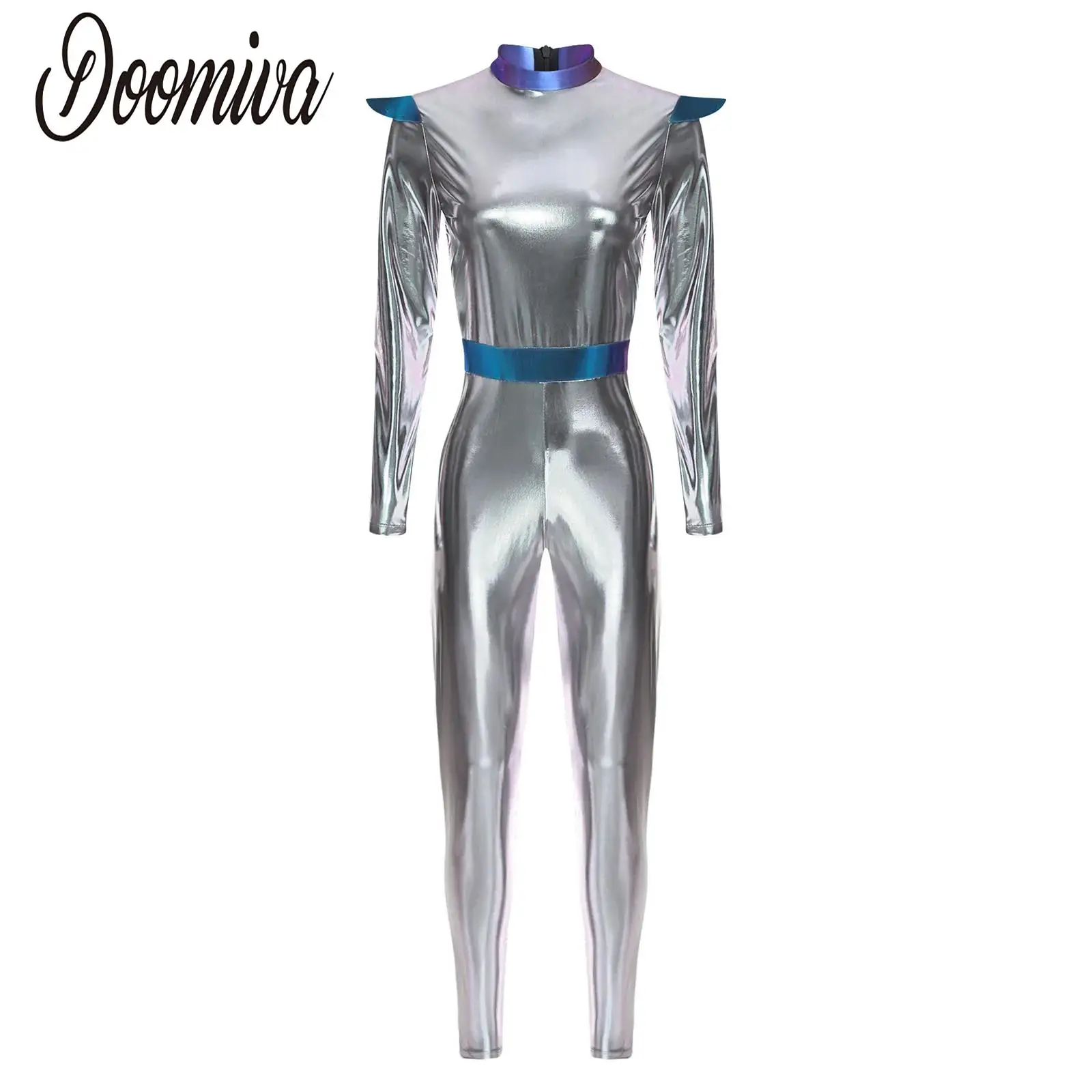 

Women Astronaut Halloween Costume Space Cadet Gown Alien Cosplay Party Dress Up Jumpsuit Robot Space Role Play Suits