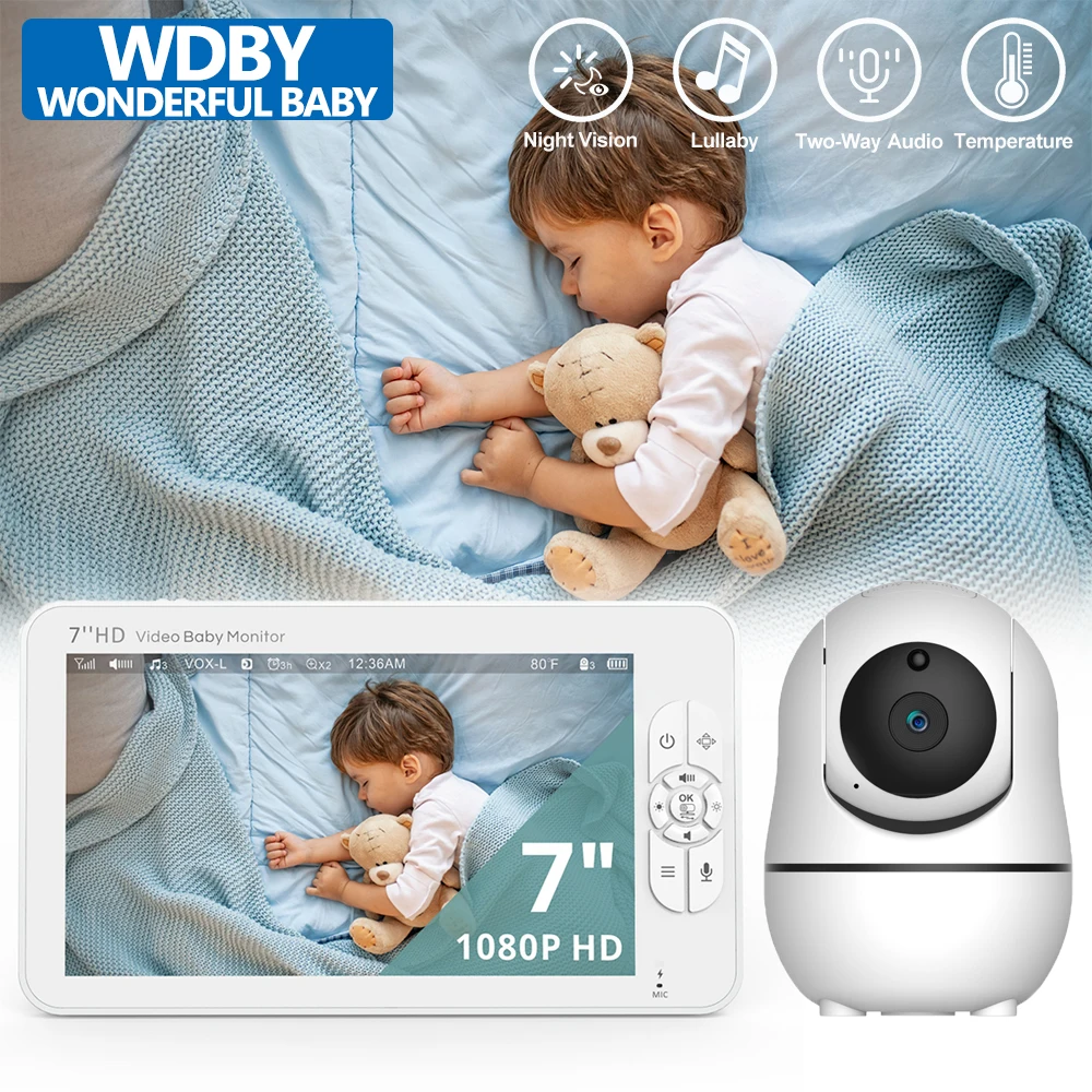 7.0 Inch Video Baby Monitor with 4X Zoom PTZ Camera HD Split Screen 2 Way Audio IR Night Vision 4000mAh Battery SM70 Baby Nanny