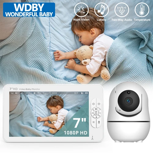 Imagen 1 del producto 7.0 Inch Video Baby Monitor,con 4X Zoom PTZ Camera,HD Split Screen,2 Way Audio,IR Night Vision,4000mAh Battery,SM70 Baby Nanny