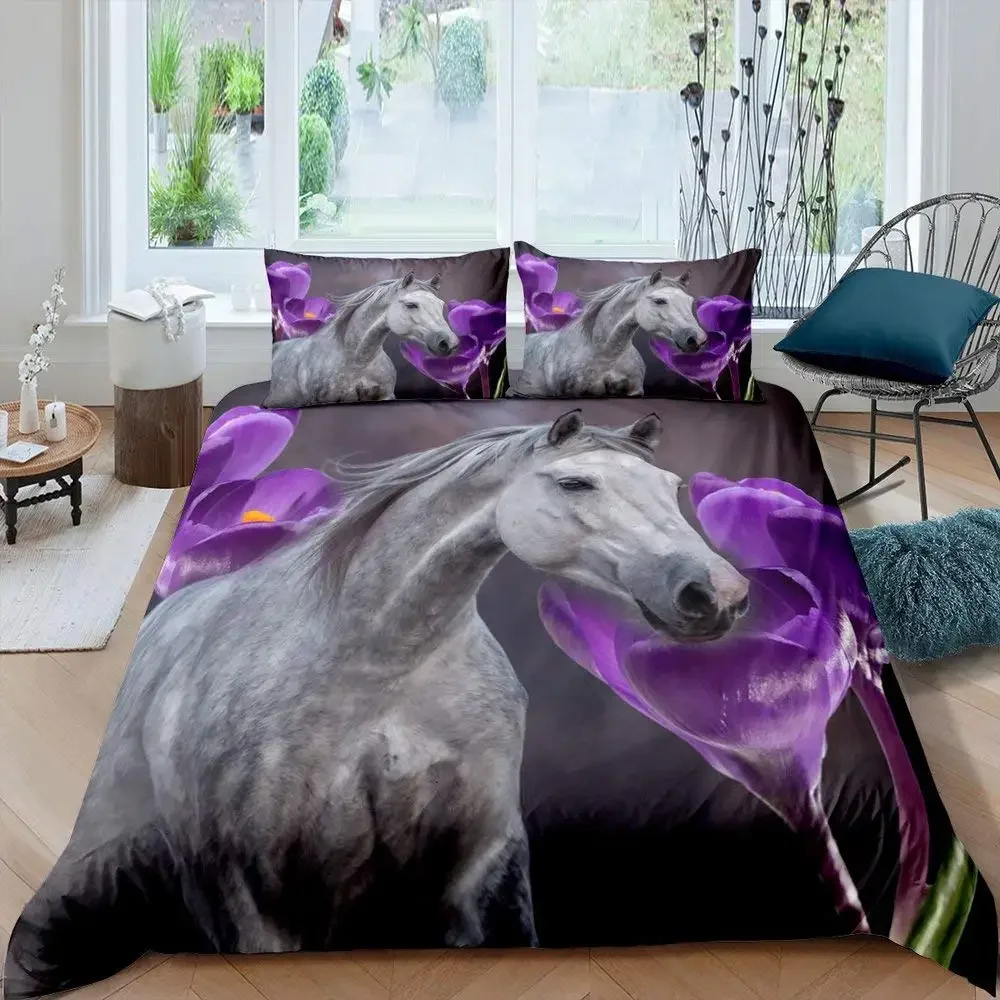 Luxury 3D Bedding Set Europe Queen King Double Duvet Cover Set Bed Linen Comfortable Blanket/Quilt Cover Bed Set Animal  Horse