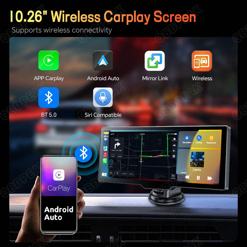 T20 Smart Car Mirror Video 10.26 Inch Carplay&Android Auto Player GPS Navigation Rearview Camera FM Mirror Monitor