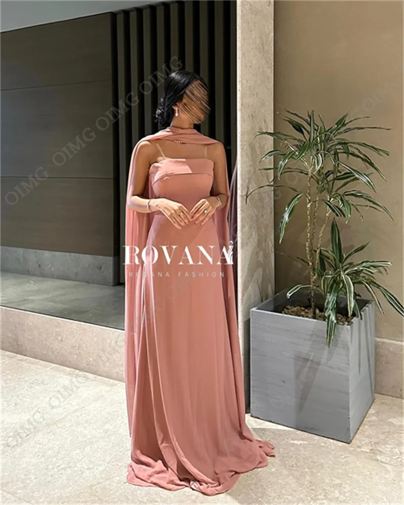 OIMG Dusty Pink Long Satin Dubai Prom Dresses A Line Shawl Party Evening Arabic Gown Floor Length robes de soirée 2024