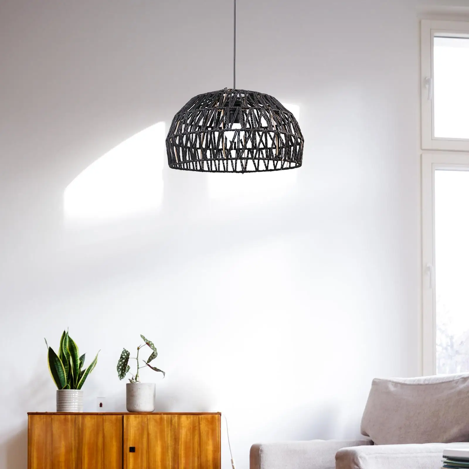 Retro Style Pendant Lamp Shade Decor Paper Rope Ceiling Light Shade Fixture Woven Chandelier Cover for Bedroom Cafe Hotel