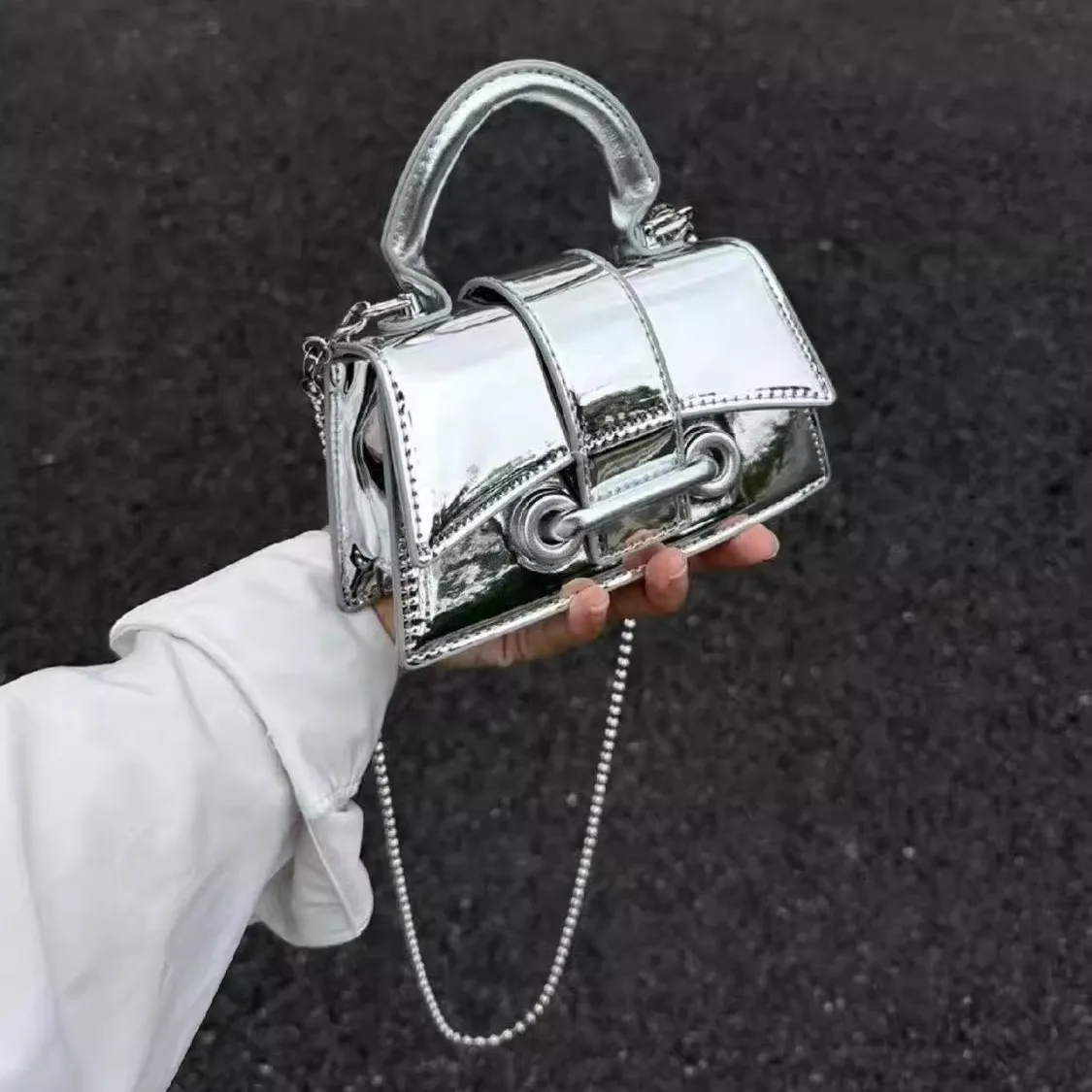 Handbag 2025 new model this year popular hot sale fashion versatile niche silver beaded chain crossbody bag