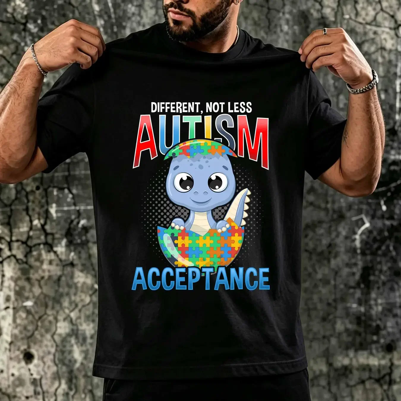 washed T Shirt Autism Awareness Puzzle Cute Dino Autistic Kid Collaboration Backpack Large Capacity Foldable Clothes Backpacks
