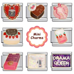 Y2k Punk Sweet Cake Lock Heart Italian Charms Link Fit 9mm Stainless Steel Bracelet Making DIY Jewelry for Women Female