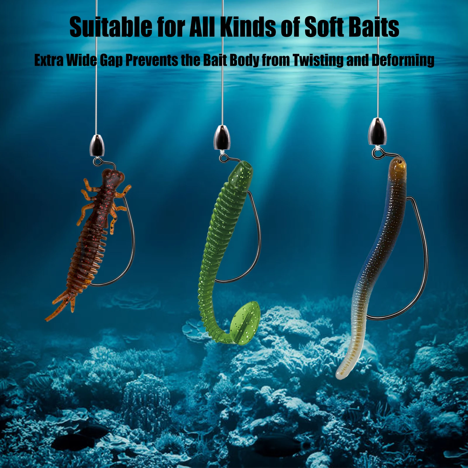 9KM 25 Stück EWG Weedless Jig Hook Wide Gap Worm Hook für Softbait Bass Pike Zander Fishing Texas Rig Weedless Jigging Salzwasser – Detail 5