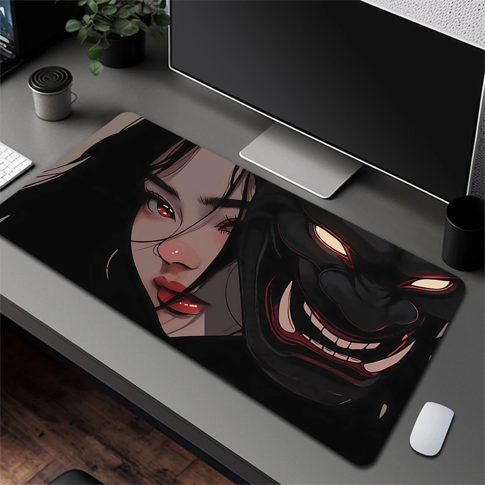 Imagem -03 - Grande Non-slip Anime Mouse Pad Gamer Computer Mouse Mat Oni Devil Mask Rubber Desk Mat Teclado Gaming xl