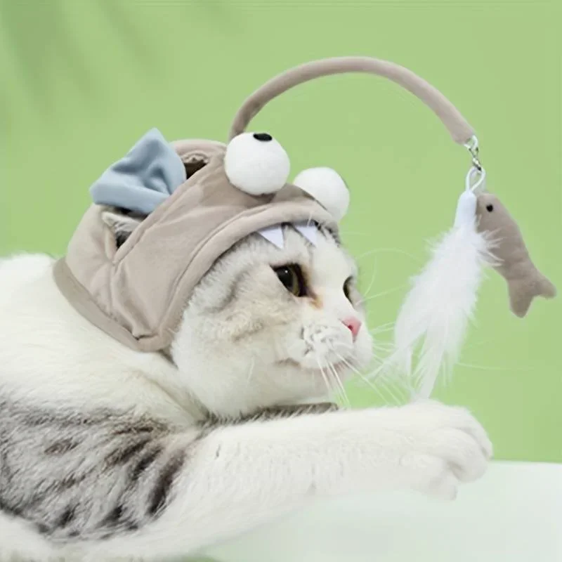 

Funny pet Hat Interactive plush y For Cat Kitten Toy Hat Fish Shaped Cat Toy Pet Accessories Interactive Cat Toy