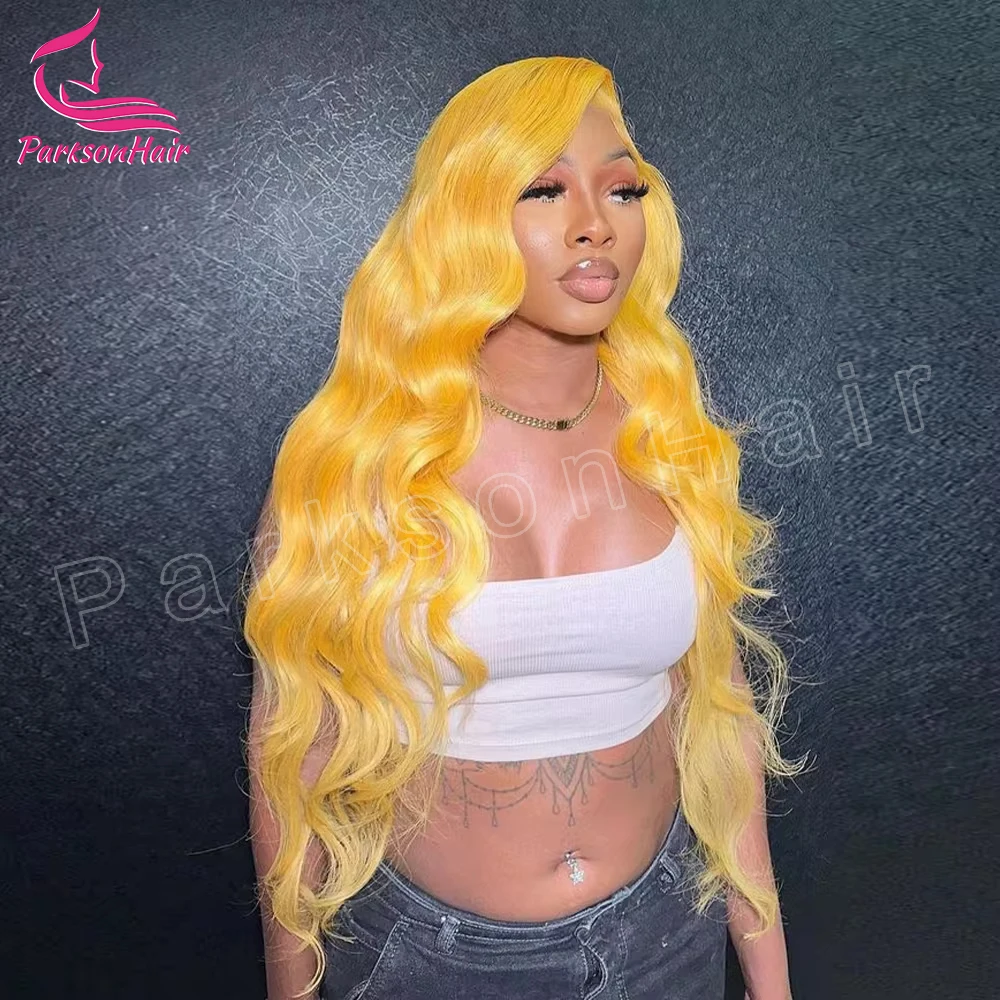 Yellow 13x4 13x6 Transparent Lace Frontal Wig Brazilian Straight 613 colored Human Hair T Part Lace Front Wigs Pre Plcuked 250%