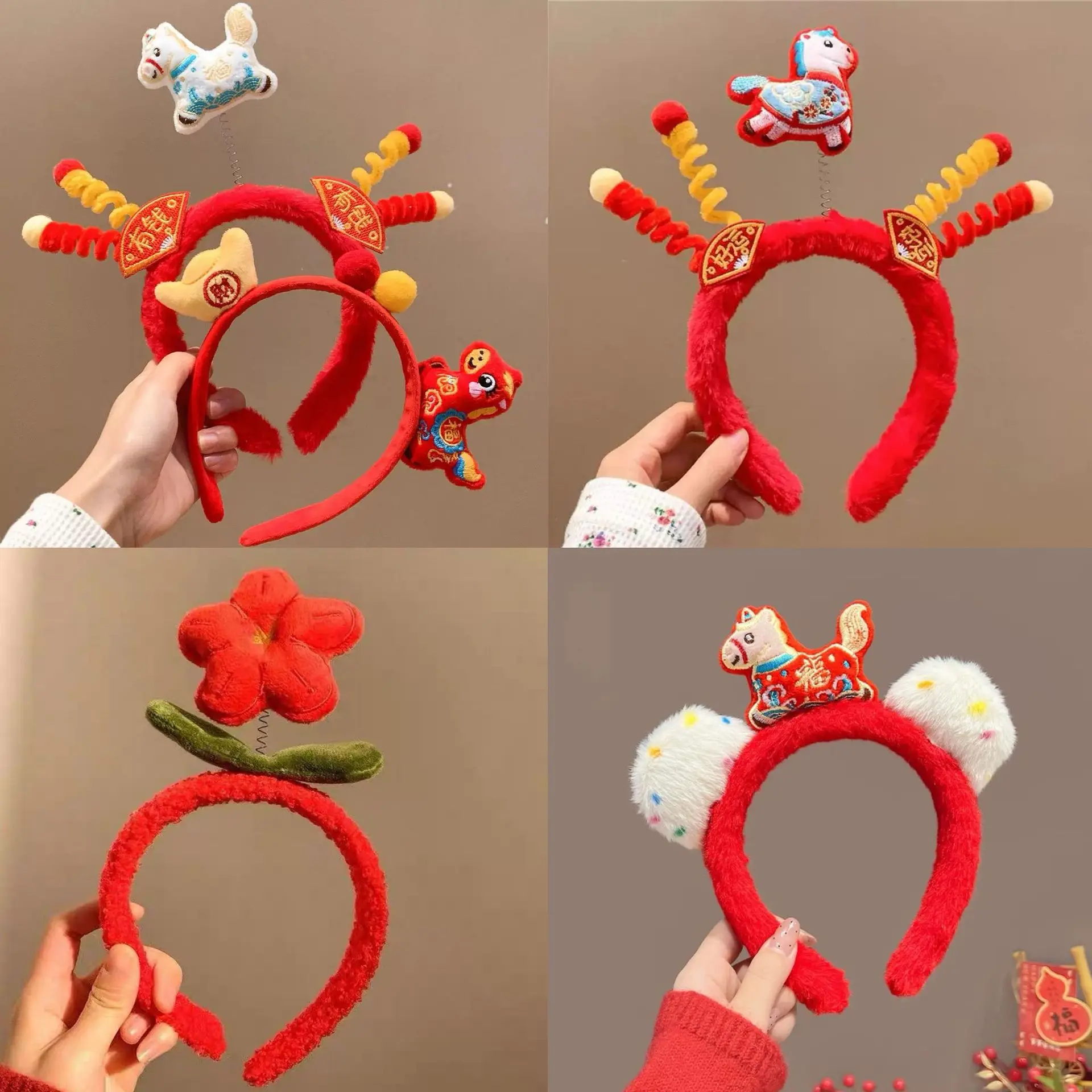Eadband Soft Pony Plush Ball Pom Poms Cute for Spring Festival New Year Celebration Decorative Hair Accessory Women Premium