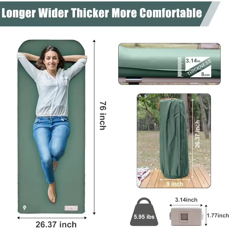 Memory foam electric single double camping self-inflatable inflatable outdoor mattress air sleeping mattress with pillow