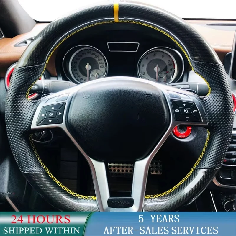 Car Steering Wheel Cover Anti-Slip Braid Genuine Leather For Mercedes Benz A45 AMG W176 C63 W204 CLA C117 CLS S-Model 2011-2016