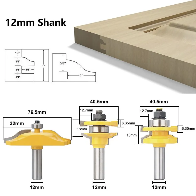 8/12/12.7mm Shank Cabinet Raised Panel Router Bits Door Tenon Knife Router Bits Milling Cutter for Woodworking Tools 