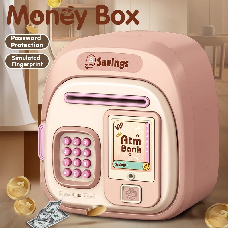 1PC Cartoon ATM Cash Saving Box Money Bank Toy For Kids Electronic Large Money Box Savings Password Digital Fingerprint Unlock