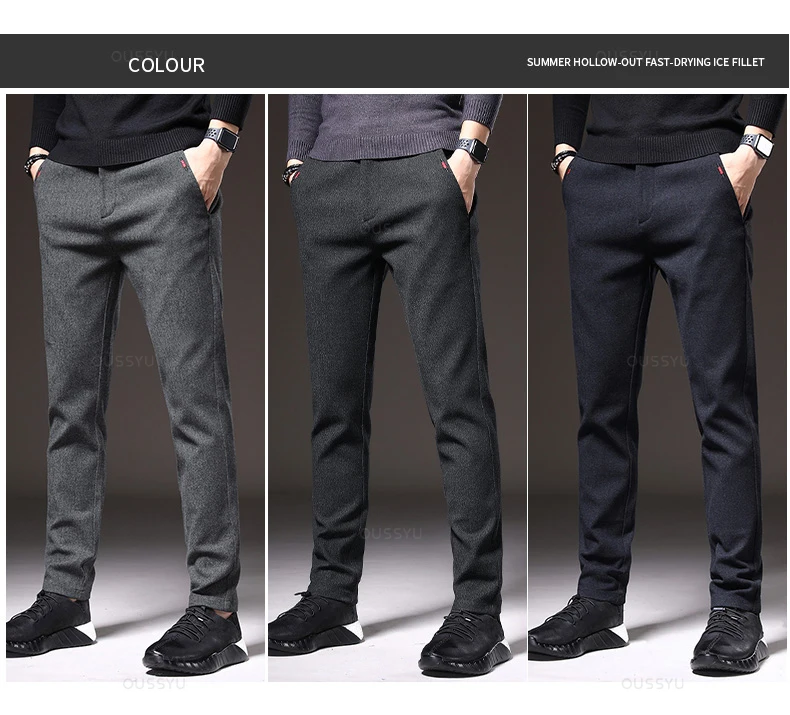 Autumn Winter Men's Casual Pants Solid Color Business Elastic Waist Slim Fit Stretch Thick Gray Black Blue Cotton Trousers Male 13 Sbdf54b933a4747ad9d6109a40a1c15ab1