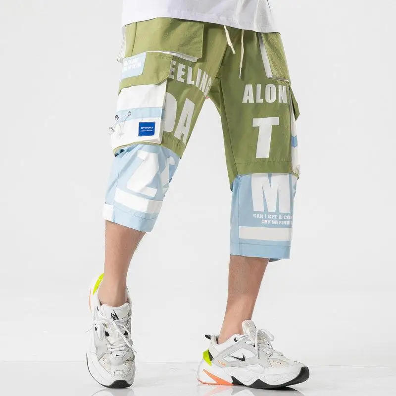 Men's Casual Loose Fit Straight Leg Functional Workwear Crop Summer Shorts Hip Hop High Street Urban Trendy Style