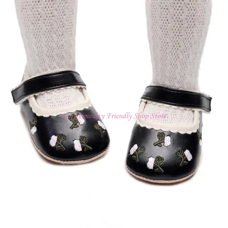 85AE Flower Embroidery Shoe Baby Girl Shoes Crib Shoe for Newborns Preawalker Shoes