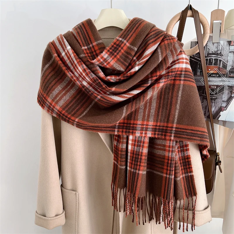 Winter Plaid Cashmere Like Blanket Women Scarf Design Thick Warm Pashmina Shawl Wraps With Tassel Poncho Stoles Echarpe