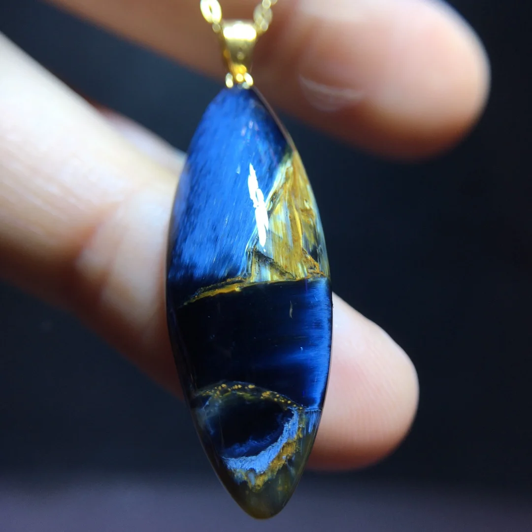 Natural Blue Yellow Pietersite Pendant Women Men Fire Pietersite 29.3/10.8mm Namibia Necklace Jewelry AAAAAA