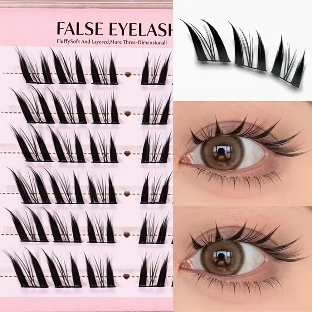 6 linhas de 36 cílios postiços olho de raposa - cílios postiços autoadesivos macios, sem cola e não removíveis, cílios postiços de anime, s
