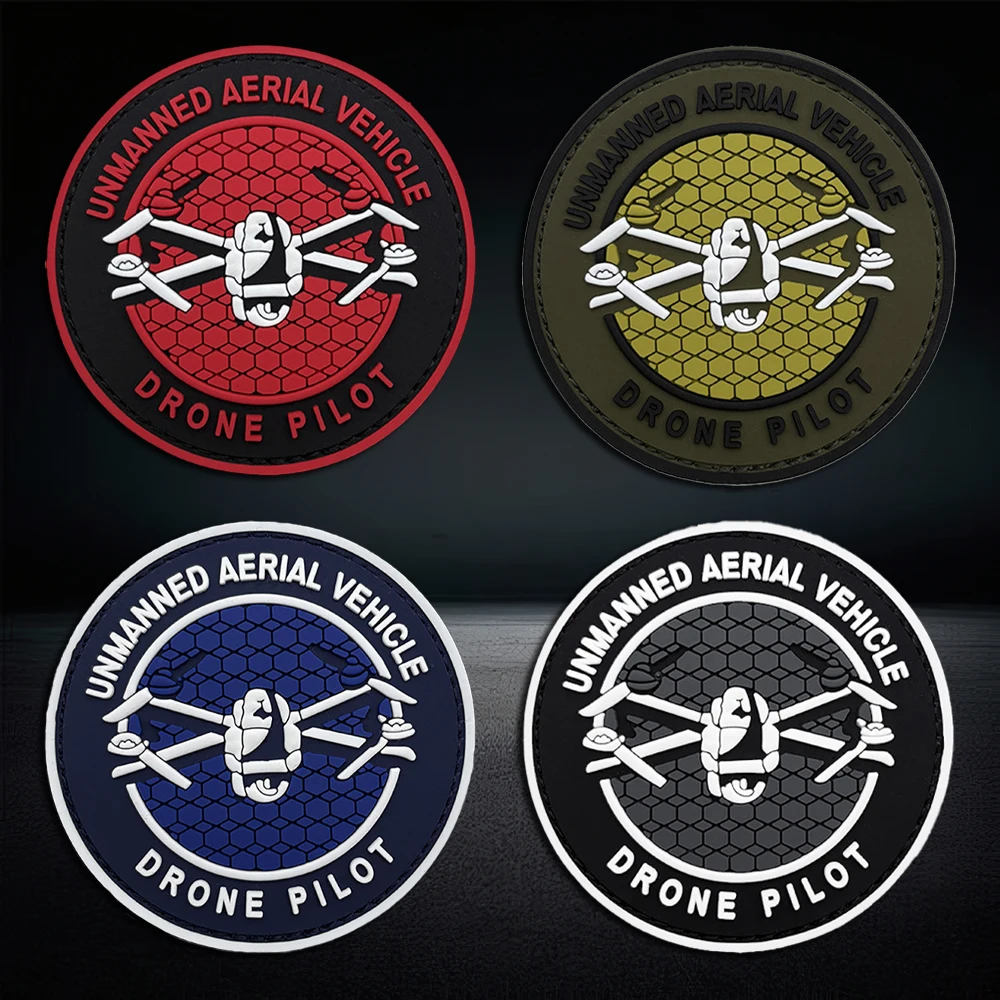 3D PVC Unmanned Aerial Vehicle Drone Pilot Tactical Morale Patch Rubber Badge