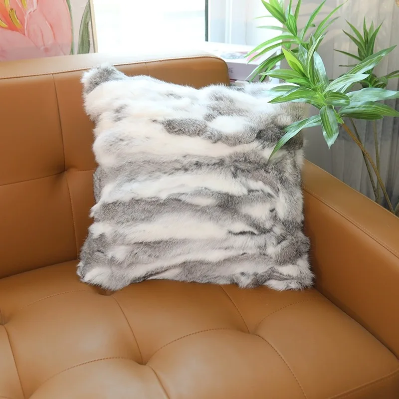 free shipping CX-D-17M Handmade Hot Sale Decorative Pillowcases Wholesale Real Rabbit Fur Cushion Cover