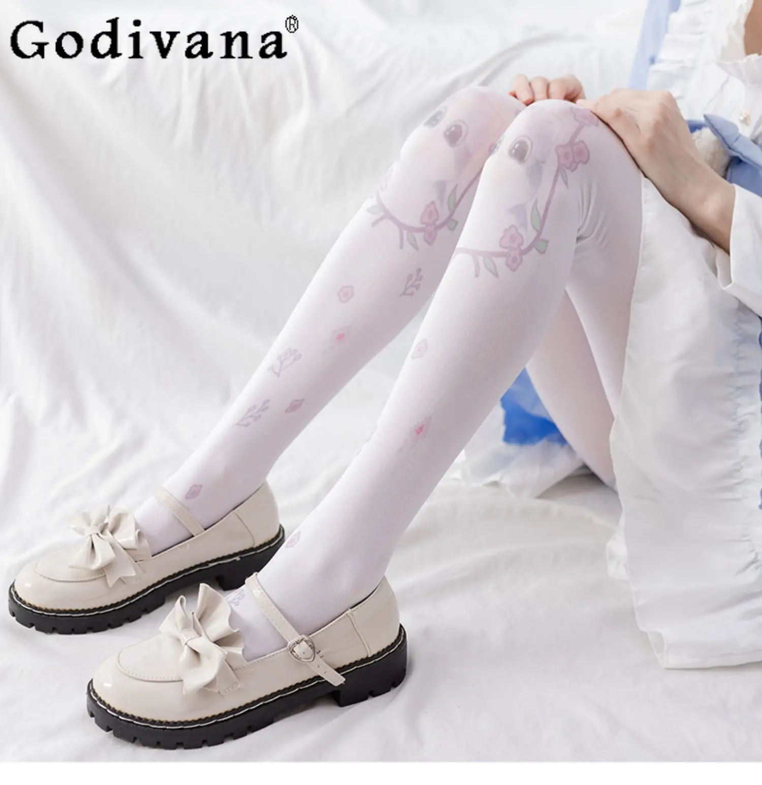 Original Japanese Girl Cat Print Lolita Pantyhose 2024 Summer New Fashion Elegant Slimming Blue Y2k Tights Women Sexy Stockings