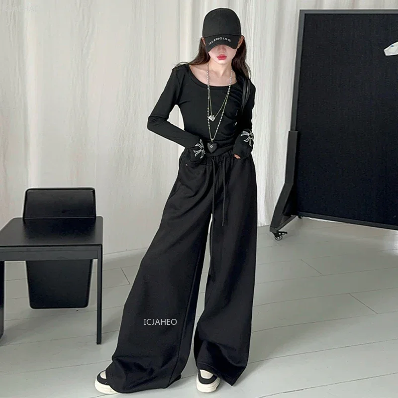 

Teenager Girls Sports Clothes Suit Junior Kid Tracksuits Child Outfits Set Cotton T-Shirt+Letter Wide Leg Pants 2pcs Spring