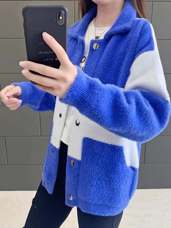 Women's Knitted Mink Cardigan Sweater 2026 New Autumn Winter Style Student Outerwear Fashionable Top Knitwear Jacket