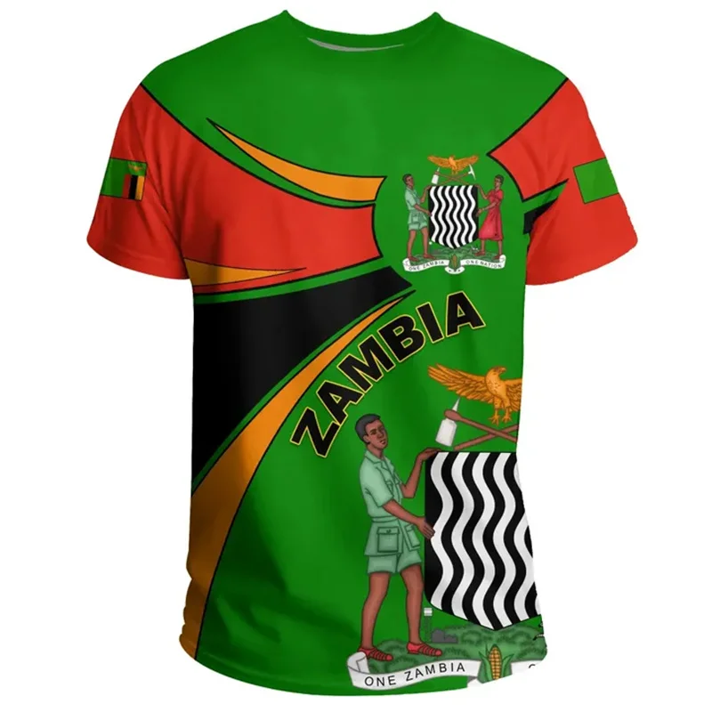 Summer 3D Printed The Republic-of Zambia Ethnic Flag T Shirt Zambia National Emblem Graphic Short Sleeves Kid Fashion Tee Shirts