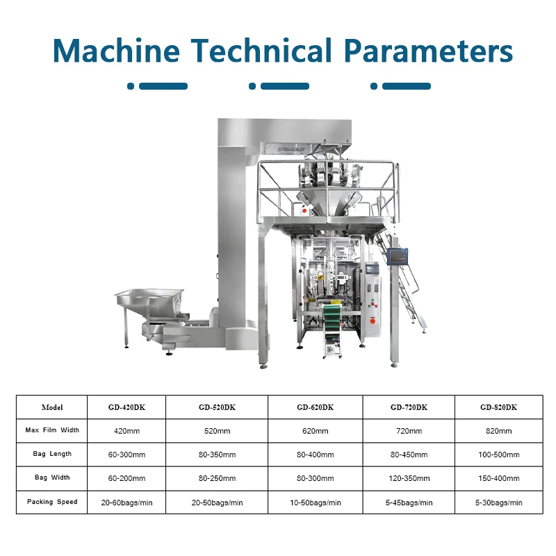 dry fruit potato chips crisps bean food nuts packing machine multifunction vffs nitrogen snack weight packaging machines