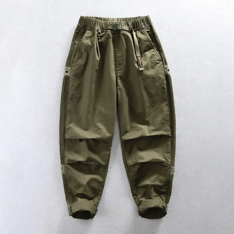 Pantalones Cargo caqui de estilo japonés para hombre, pantalón holgado de algodón con cintura elástica, ropa de calle de moda juvenil, primavera y otoño