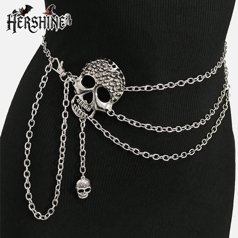 سلسلة خصر نسائية من HERSHINE قطعة واحدة Y2K على شكل جمجمة فضية متعددة الطبقات على الطراز القوطي وإكسسوارات الهالوين على الطراز القوطي #1