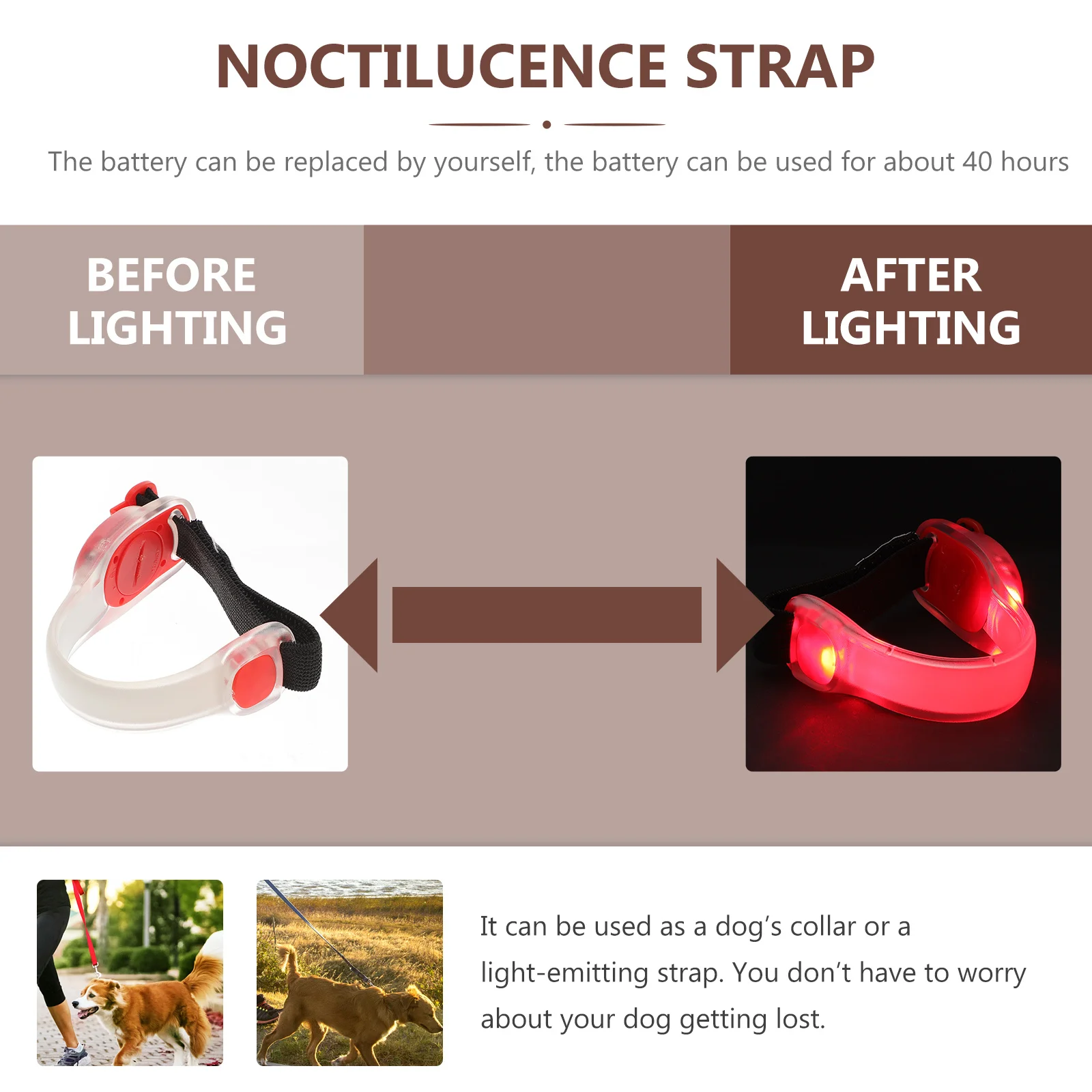 1Pcs Night Glow Signal Light Multifunctional LED Pet Strap Band Warning Safety Light for Dogs Random Color