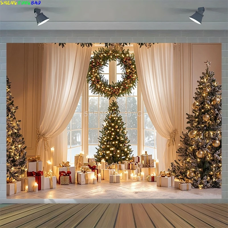 

Christmas day Pine Tree Photography Backdrops Props New Year Home Decorations Festive Family Holiday Party Background DC-14