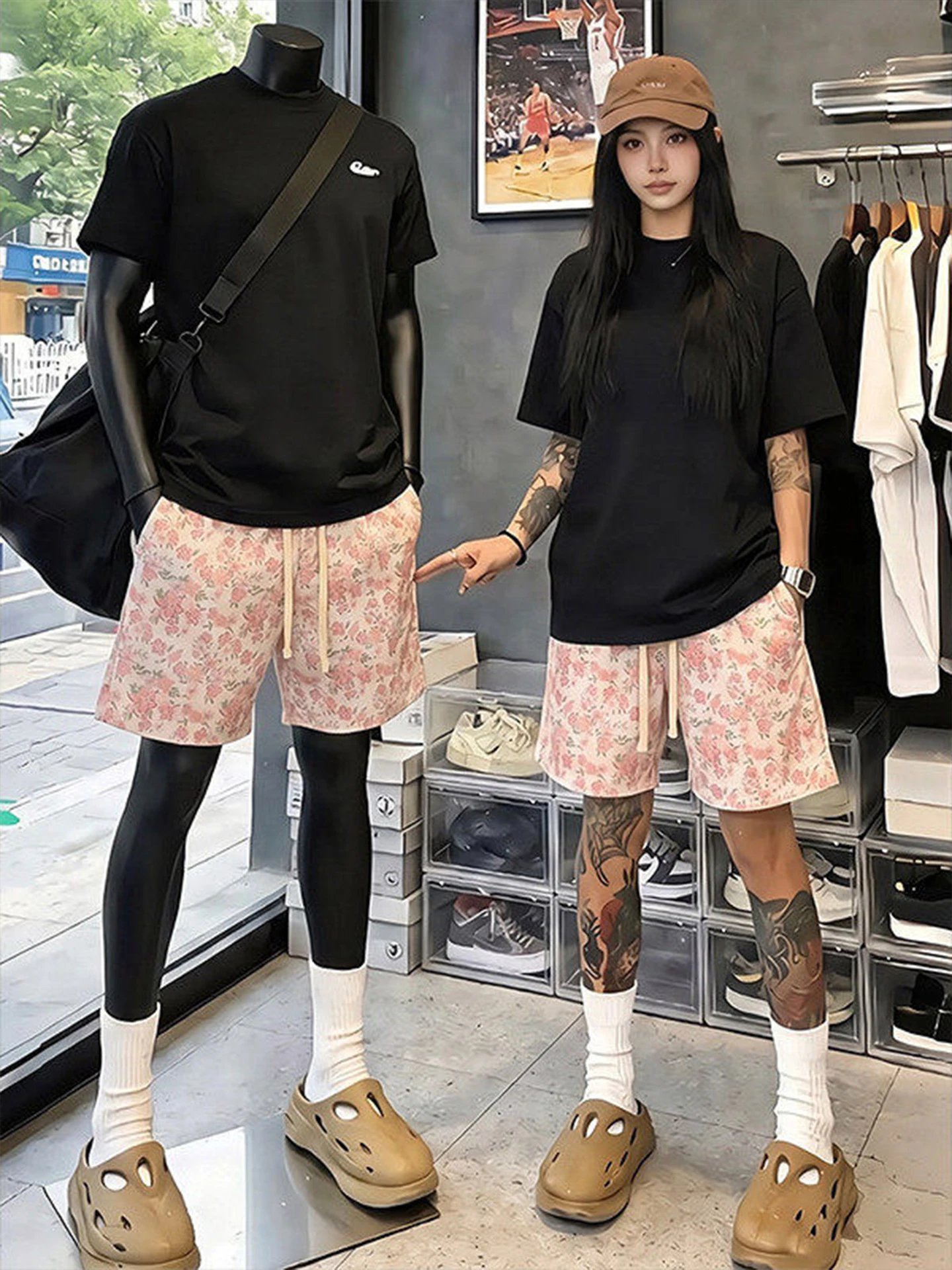 Hawaii Wind Quick Dry Floral Shorts Men Women Summer Outdoor Ice Silk Sports Pants Couple Beach Five-Quarter Length Pants