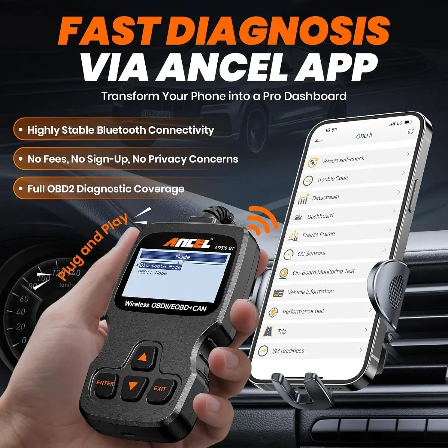 ترقية AD310BT Obd2 الماسح الضوئي بلوتوث لاختبار تشخيص السيارات في المركبات المصنعة بعد 1996 تحقق قارئ رمز المحرك