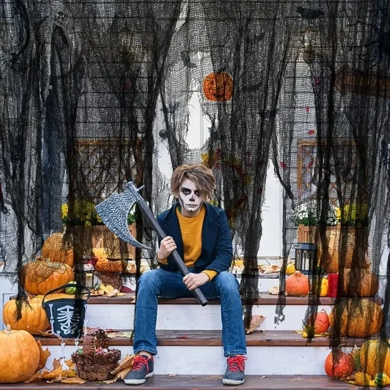 Halloween Schwarzes Gruselgewebe 76x198cm Netzgaze Halloween-Party Spinnennetz Wandgaze Terror-Szenen-Requisiten – Detail 4
