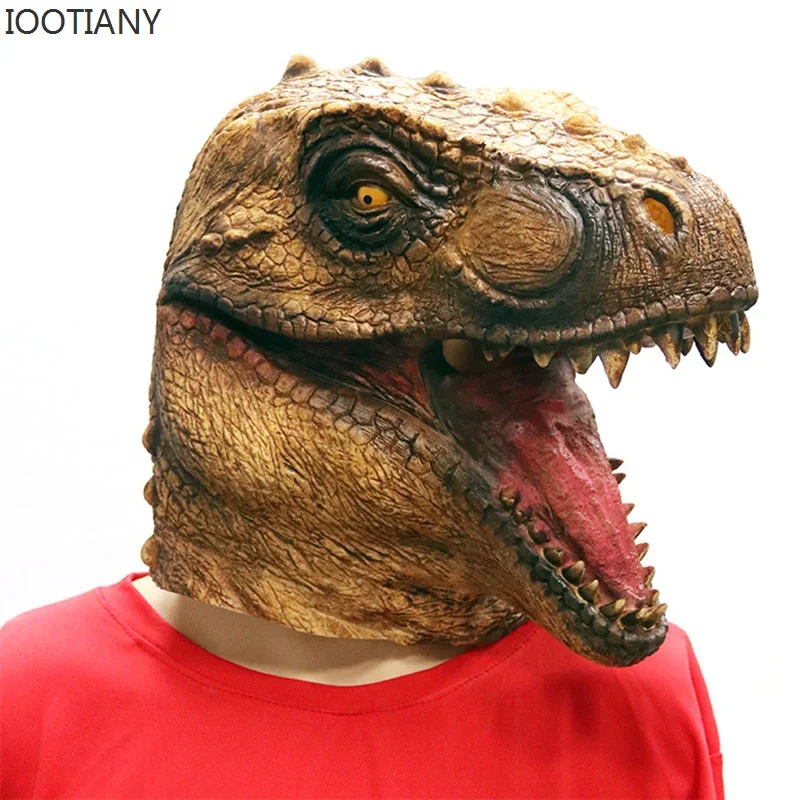 CosplayNew مخيف لينة اللاتكس الكرة ديناصور تأثيري أقنعة الحيوان هالوين كرنفال ديناصور قناع الكبار هالوين الحدث تأثيري Pr