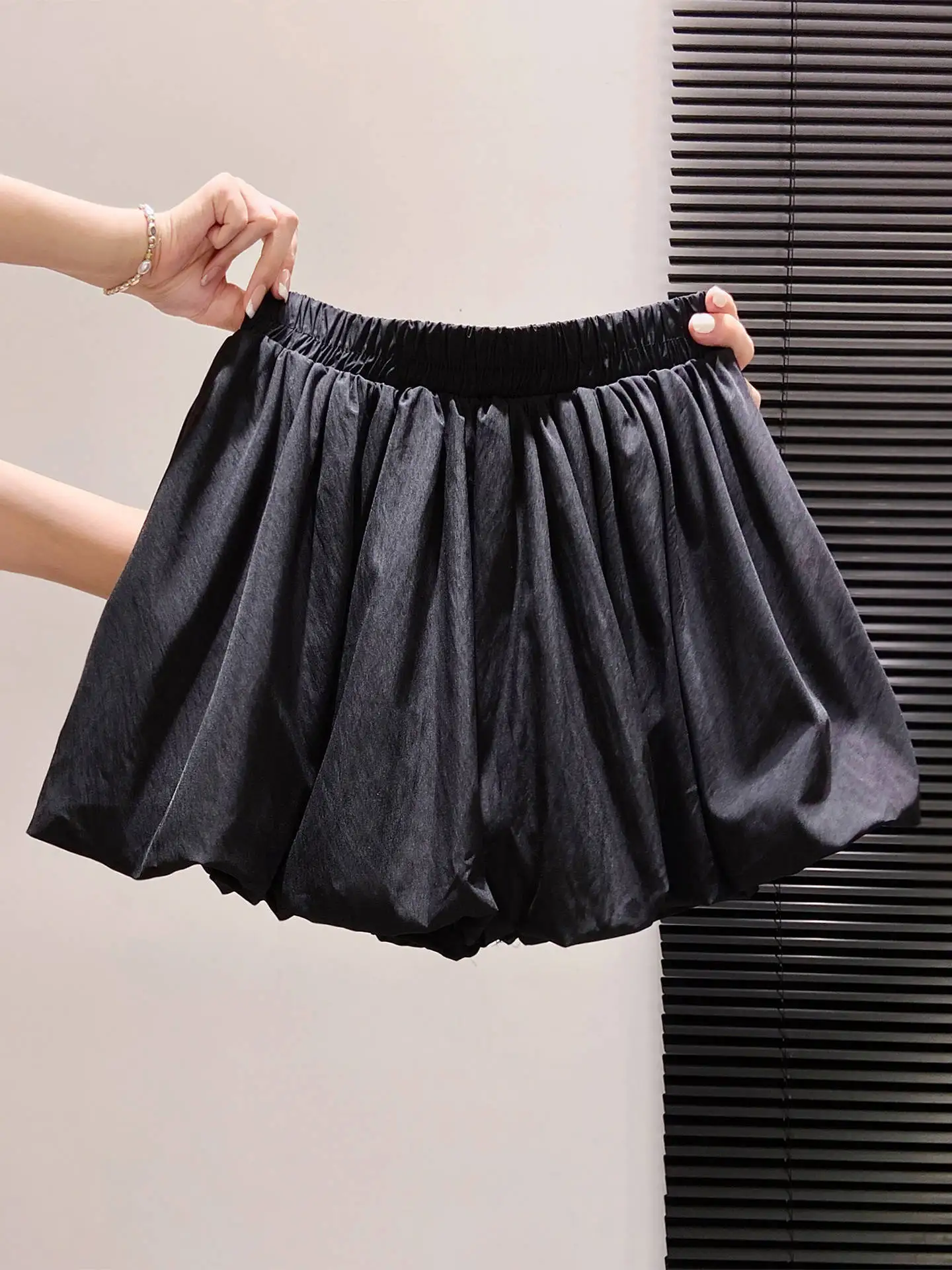 Korean Style High Waist A-Line Short Skirt Pants Women Summer Loose Fit Nylon Blend Anti-Light Pink Flower Bud Mini Skirt