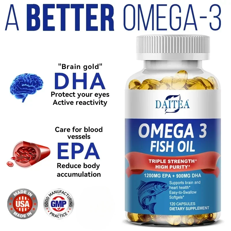 Cápsulas de aceite de pescado Daitea Omega 3 - para el sistema nervioso, la salud de la piel y el cabello, antioxidantes - Fácil de golondrina