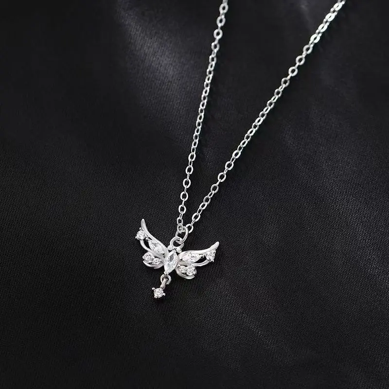 فراشة الحب أجنحة قلادة مجوهرات المرأة الخفيفة الفاخرة المتخصصة تصميم فراشة شرابة سلسلة الترقوة سلسلة عنق #3