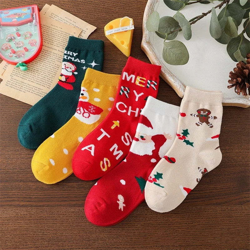 5Pairs/Set Kids Christmas Socks Autumn Winter Children Cartoon Print Socks For Girls Boys Cotton Clothing Accessories 1-12Years