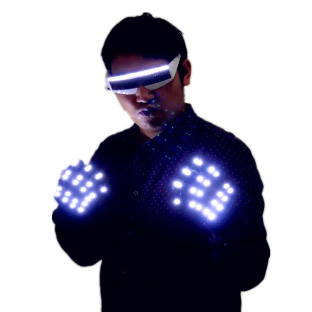 White Led Glove Glasses Light Up Luminous Christmas Gloves For Laser Show Belly Dancer Dress Accessorie