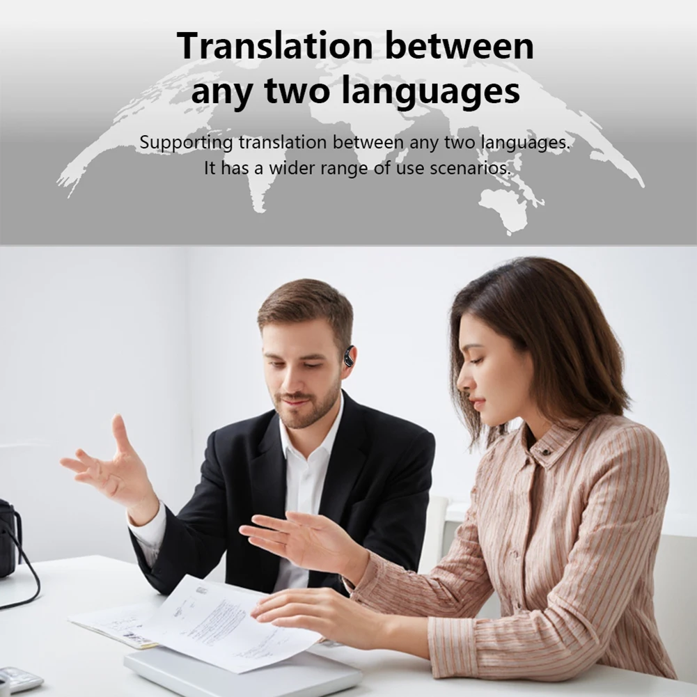 سماعات أذن مترجم في الوقت الحقيقي 142 لغة ANC سماعات أذن للترجمة بخاصية إلغاء الضوضاء بدقة 98% BT5.4 تدعم عبر الإنترنت بدون اتصال